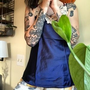 Navy blue and white lace sexy satin camisole